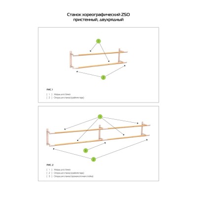 Станок хореографический двухрядный пристенный (береза) 1,5 м Zavodsporta